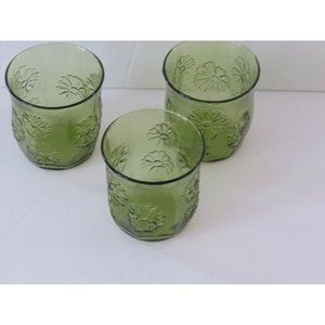 Anchor Hocking SPRING SONG Set of 3 Green 8 oz Tumblers 1960s Glasses